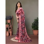 Generic Women's Chiffon Printed Saree With Unstitched Blouse 5.5Mtr (Pink) - Image 2