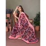 Generic Women's Chiffon Printed Saree With Unstitched Blouse 5.5Mtr (Pink) - Image 4