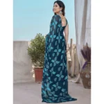 Generic Women's Chiffon Printed Saree With Unstitched Blouse 5.5Mtr (Blue) - Image 4