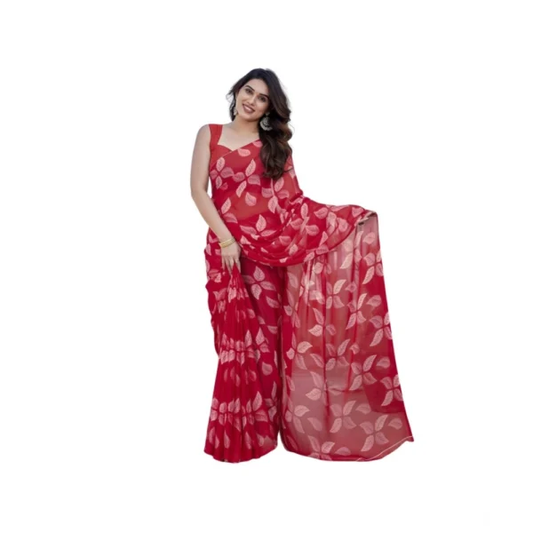 Red Chiffon Printed Saree for Women