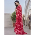 Generic Women's Chiffon Printed Saree With Unstitched Blouse 5.5Mtr (Red) - Image 4