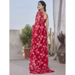 Generic Women's Chiffon Printed Saree With Unstitched Blouse 5.5Mtr (Red) - Image 3