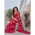 Generic Women's Chiffon Printed Saree With Unstitched Blouse 5.5Mtr (Red) - Image 2