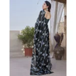 Generic Women's Chiffon Printed Saree With Unstitched Blouse 5.5Mtr (Black) - Image 4