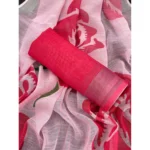 Generic Women's Linen Cotton  Printed Saree With Unstitched Blouse 5.5Mtr (Pink) - Image 2