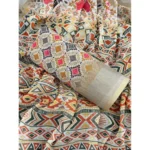 Generic Women's Linen Cotton  Printed Saree With Unstitched Blouse 5.5Mtr (Cream) - Image 3