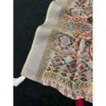 Generic Women's Linen Cotton  Printed Saree With Unstitched Blouse 5.5Mtr (Cream) - Image 2