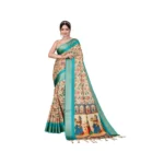 Sky Blue Cotton Silk Printed Saree with Unstitched Blouse