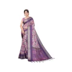NariHaat Purple Cotton Silk Printed Saree for Women