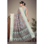 Generic Women's Cotton Silk  Printed Saree With Unstitched Blouse 5.5Mtr (Multicolor) - Image 3