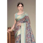 Generic Women's Cotton Silk  Printed Saree With Unstitched Blouse 5.5Mtr (Multicolor) - Image 4