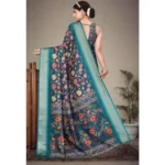 Generic Women's Cotton Silk  Printed Saree With Unstitched Blouse 5.5Mtr (Blue) - Image 2