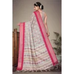 Generic Women's Cotton Silk  Printed Saree With Unstitched Blouse 5.5Mtr (Pink) - Image 4