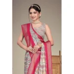 Generic Women's Cotton Silk  Printed Saree With Unstitched Blouse 5.5Mtr (Pink) - Image 3