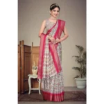 Generic Women's Cotton Silk  Printed Saree With Unstitched Blouse 5.5Mtr (Pink) - Image 2