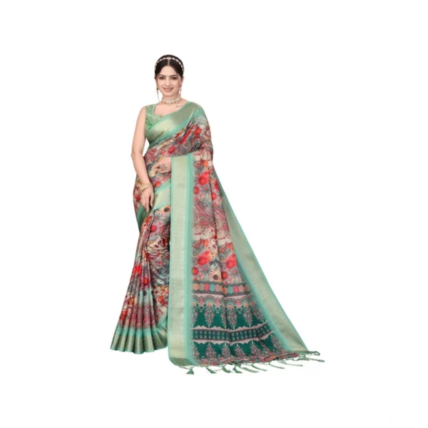 Light Green Cotton Silk Printed Saree for Women