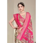 Generic Women's Cotton Silk  Printed Saree With Unstitched Blouse 5.5Mtr (Pink) - Image 3