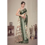 Generic Women's Cotton Silk  Printed Saree With Unstitched Blouse 5.5Mtr (Green) - Image 2