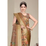 Generic Women's Cotton Silk  Printed Saree With Unstitched Blouse 5.5Mtr (Peach) - Image 2