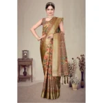 Generic Women's Cotton Silk  Printed Saree With Unstitched Blouse 5.5Mtr (Peach) - Image 4