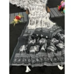 Black Linen Cotton Printed Saree for Women