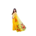 Yellow Georgette Printed Saree for Women