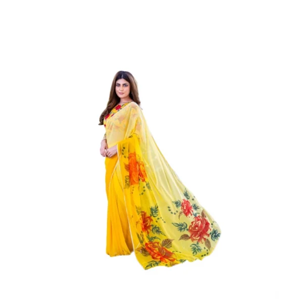 Yellow Georgette Printed Saree for Women