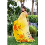 Generic Women's Georgette  Printed Saree With Unstitched Blouse 5.5Mtr (Yellow) - Image 2