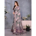 Generic Women's Cotton Silk  Printed Saree With Unstitched Blouse 5.5Mtr (Wine ) - Image 4