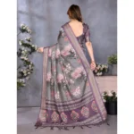 Generic Women's Cotton Silk  Printed Saree With Unstitched Blouse 5.5Mtr (Wine ) - Image 3