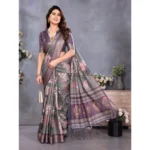 Generic Women's Cotton Silk  Printed Saree With Unstitched Blouse 5.5Mtr (Wine ) - Image 2