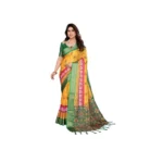 Yellow Cotton Silk Printed Saree for Women
