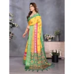 Generic Women's Cotton Silk  Printed Saree With Unstitched Blouse 5.5Mtr (Yellow) - Image 3