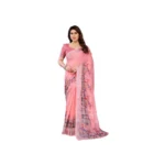 Peach Linen Cotton Printed Saree with Unstitched Blouse