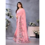 Generic Women's Linen Cotton  Printed Saree With Unstitched Blouse 5.5Mtr (Peach) - Image 2