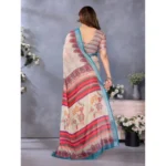Generic Women's Linen Cotton  Printed Saree With Unstitched Blouse 5.5Mtr (Cream) - Image 3