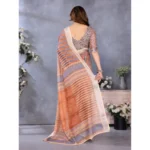 Generic Women's Linen Cotton  Printed Saree With Unstitched Blouse 5.5Mtr (Brown) - Image 3