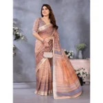 Generic Women's Linen Cotton  Printed Saree With Unstitched Blouse 5.5Mtr (Brown) - Image 4