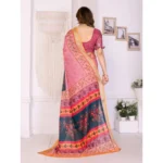 Generic Women's Linen Cotton  Printed Saree With Unstitched Blouse 5.5Mtr (Pink) - Image 2