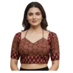 Maroon Ajrakh Cotton Printed Sweetheart Elbow-Length Padded Blouse for Women