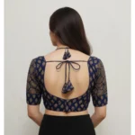 Generic Women's Ajrakh Cotton Printed Sweetheart Padded Blouse (Navy 38 Ready (Self Alterable 36–40) - Image 2