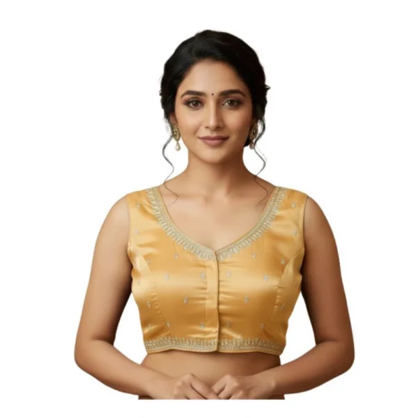 Beige Zimmi Choo Sequin Work V-Neck Sleeveless Padded Blouse for Women