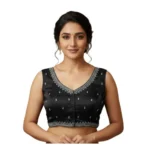 Black Zimmi Choo Sequin Work V-Neck Sleeveless Padded Blouse for Women