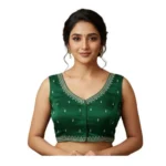 Green Zimmi Choo Sequin Work V-Neck Sleeveless Padded Blouse for Women