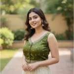 Generic Women's Zimmi Choo Sequin Work V-Neck Padded Blouse (Olive 38 Ready (Self Alterable 36–40) - Image 3