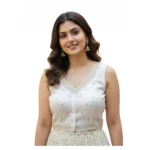 White Zimmi Choo Sequin Work V-Neck Padded Blouse