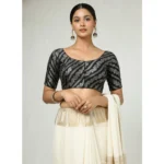 Generic Women's Jacquard Zari Round Neck Padded Blouse (Black 38 Ready (Self Alterable 36–40) - Image 3