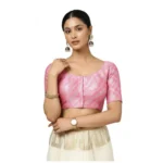 Light Pink Jacquard Zari Round Neck Padded Blouse