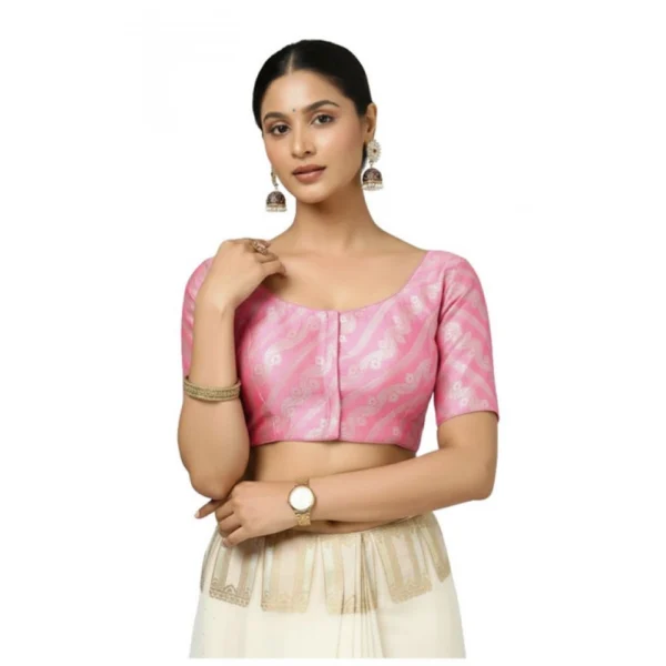 Light Pink Jacquard Zari Round Neck Padded Blouse