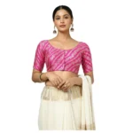 Pink Jacquard Zari Round Neck Padded Blouse